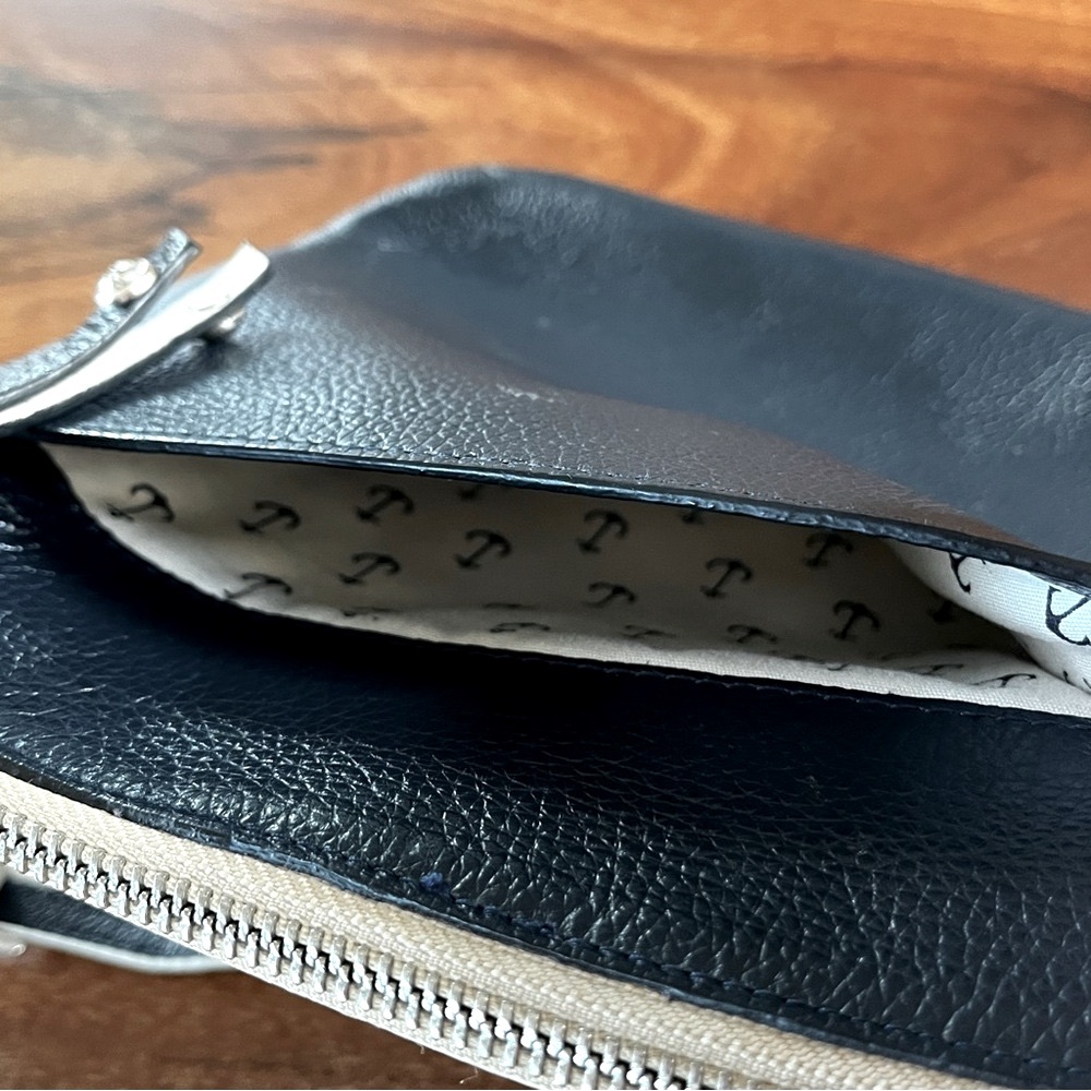 BRIGHTON Leather Mini Crossbody Bag |Seashell Graphic | Cream Navy Coastal Chic - Picture 5 of 16